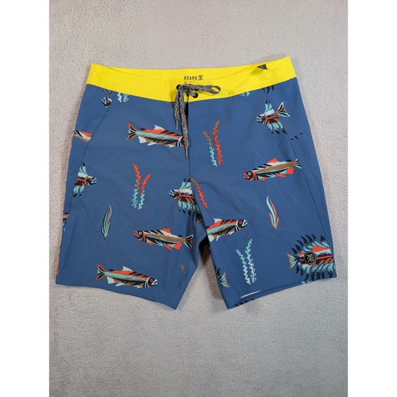 Roark Other - Roark Passage Series Board Shorts Mens‎ 34 Blue Yellow Fish Trout Print